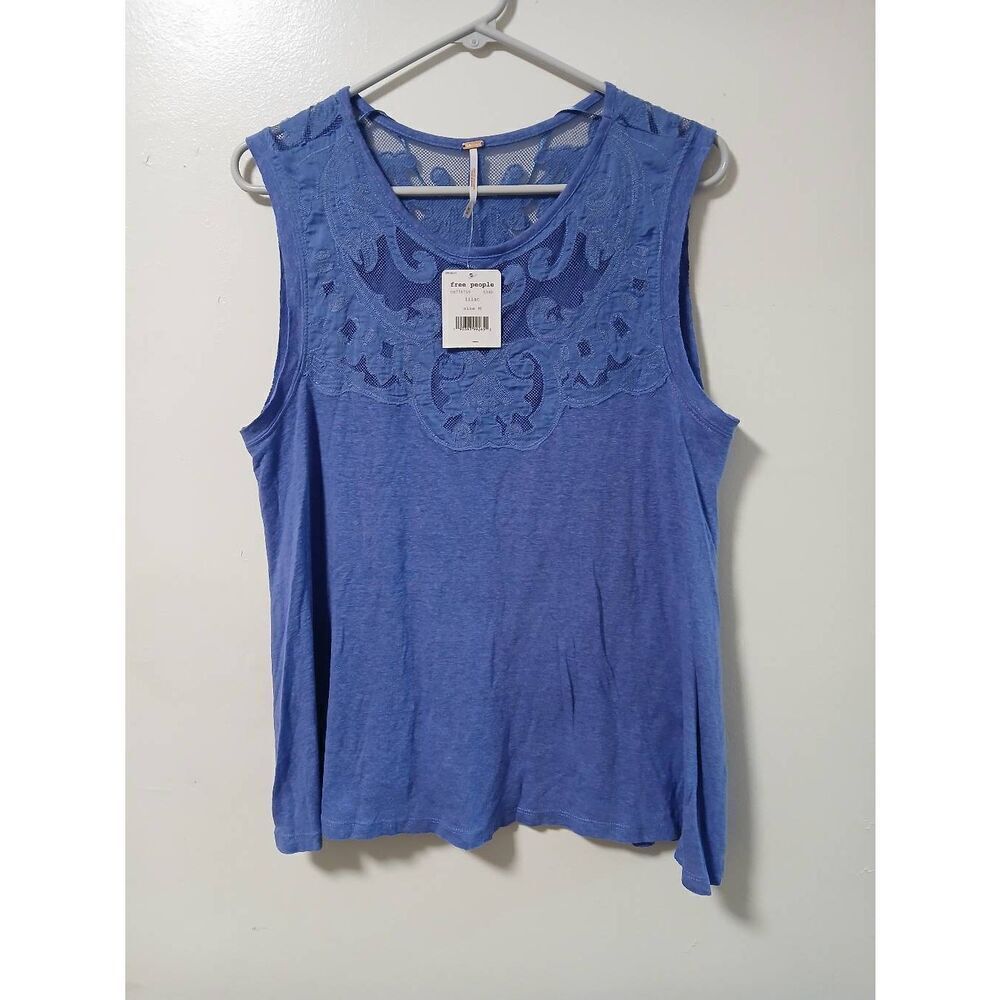Free People womens medium linen cotton Lilac purple  flare top patchwork